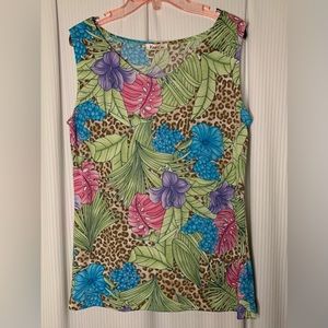 Kim & Co Sleeveless Blouse Slinky Colorful Floral Print Medium